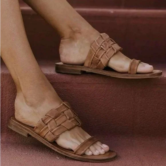 NWOT Club Room adjustable leather woven wide strap sandals Women Leather Huarache Sandals With Adjustable Strap  main image 3